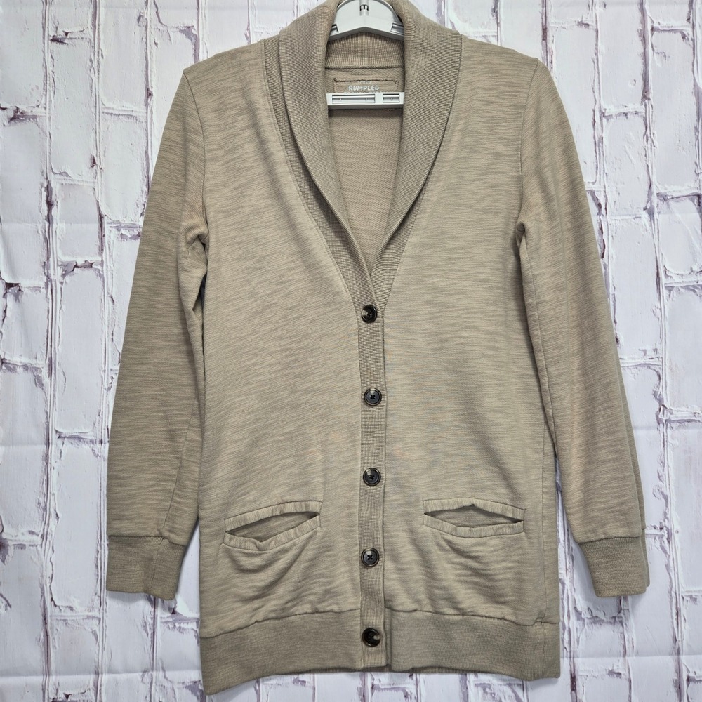 J.Crew Rumpled French Terry Shawl Collar Cardigan Womens Sz S Cotton Longline